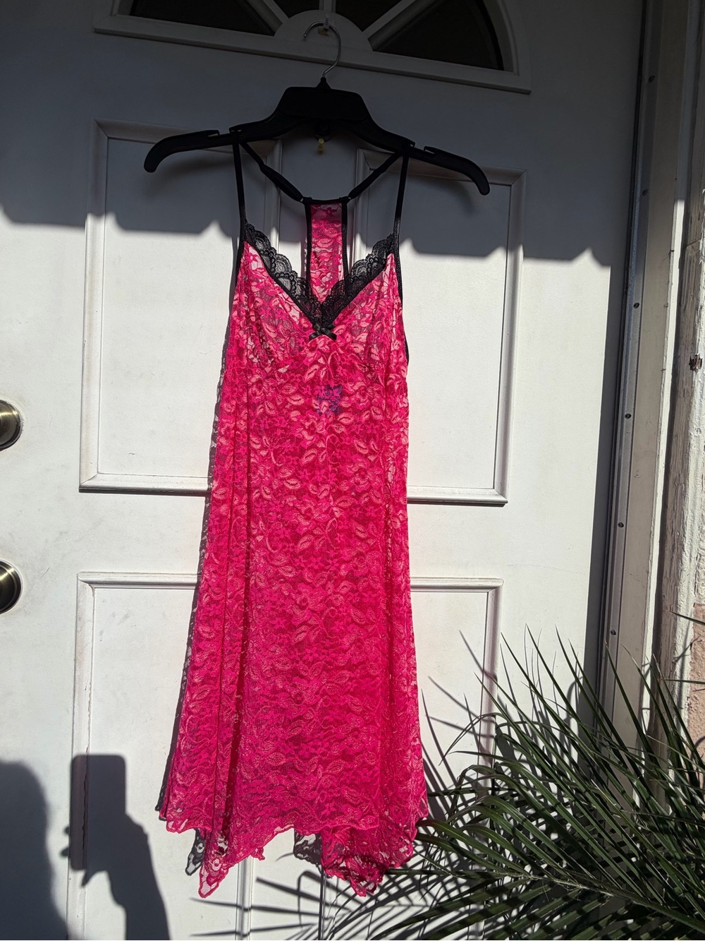 Apt. 9 Hot Pink Lace Chemise with Black Trim